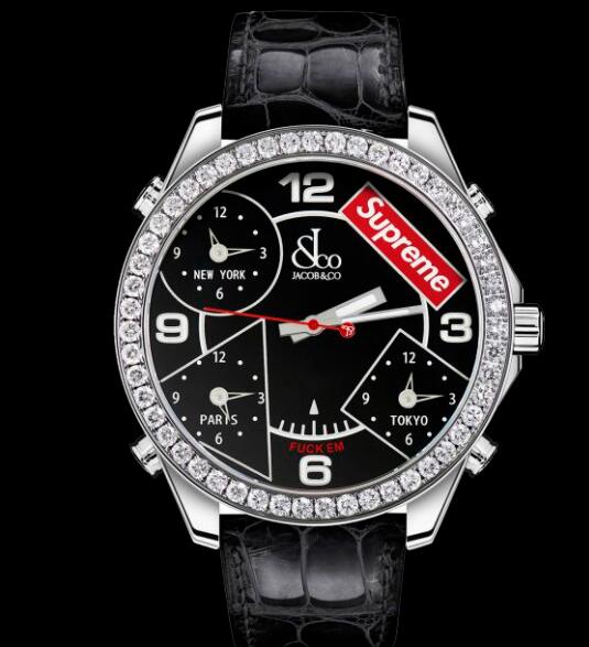 Jacob and Co SUPREME FOUR TIME ZONE BLACK LACQUERED DIAL (40MM) Replica Watch